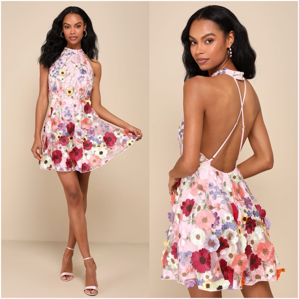 Lulu's Multicolor Floral Halter Mini Dress